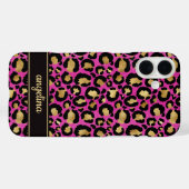 Coques Case-Mate iPhone Feuille d'Or sur Imprimé Léopard Rose Chaud Monogr (Verso (horizontal))