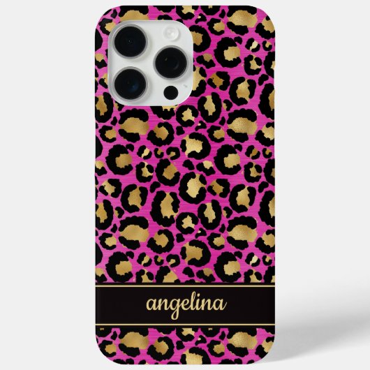 Coques Case-Mate iPhone Feuille d'or sur imprimé léopard rose chaud monogr (Verso)