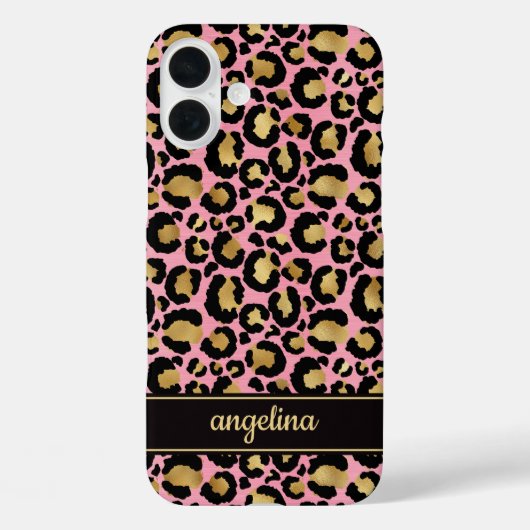 Coques Case-Mate iPhone Feuille d'Or sur Imprimé Léopard Rose Monogrammé (Verso)