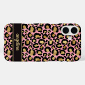 Coques Case-Mate iPhone Feuille d'Or sur Imprimé Léopard Rose Monogrammé (Verso (horizontal))