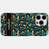 Coques Case-Mate iPhone Feuille d'Or sur Imprimé Léopard Sarcelle Monogram (Verso (horizontal))