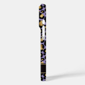 Coques Case-Mate iPhone Feuille d'Or sur Imprimé Léopard Violet Monogrammé (Verso / Gauche)