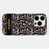 Coques Case-Mate iPhone Feuille d'Or sur Imprimé Léopard Violet Monogrammé (Verso (horizontal))