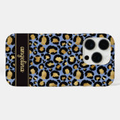 Coques Case-Mate iPhone Feuille d'or sur monogramme imprimé léopard bleu (Verso (horizontal))