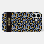 Coques Case-Mate iPhone Feuille d'or sur monogramme imprimé léopard bleu (Verso (horizontal))