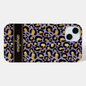 Coques Case-Mate iPhone Feuille d'or sur monogramme imprimé léopard violet (Verso (horizontal))