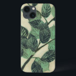 Coques Pour iPhone Feuille et branches sur l'arrière - plan crème<br><div class="desc">Le feuille vert vibrant et les branches se reposent sur un arrière - plan crème dans cette copie par Jennifer Goldberger. Comme changement de saison les couleurs sur ce feuille restent la même chose,  introduisant une peu de cohérence dans votre vie.</div>