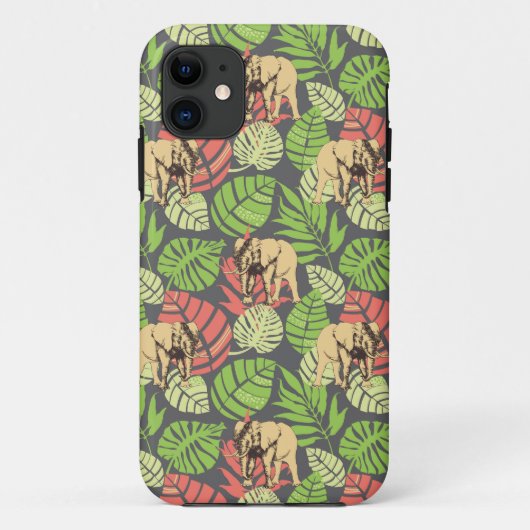 Coques Case-Mate iPhone Feuille et éléphants exotiques de jungle (Dos)