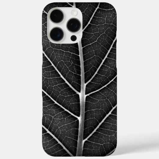 Coques Case-Mate iPhone Feuille lumineuse noir et blanc en gros plan (Verso)