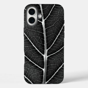 Coques iPhone 16 Plus Feuille lumineuse noir et blanc en gros plan