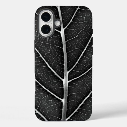 Coques Case-Mate iPhone Feuille lumineuse noir et blanc en gros plan (Verso)