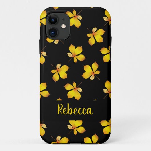 Coques Case-Mate iPhone Feuille sec jaune nom personnalisé noir (Dos)