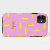Coques Case-Mate iPhone Feuille sec jaune nom personnalisé rose (Dos (Horizontal))