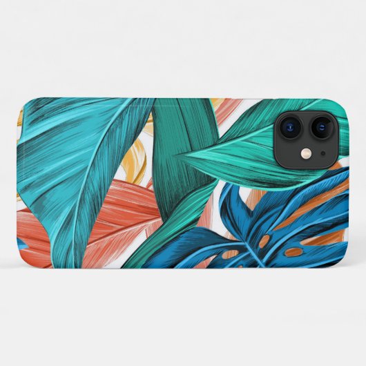Coques Case-Mate iPhone Feuille tropical bleu vert (Dos (Horizontal))