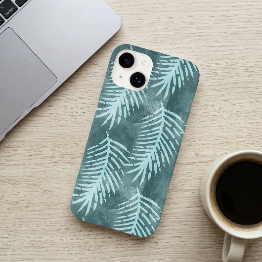 Coques Case-Mate iPhone Feuille tropicale aquarelle vert cyan