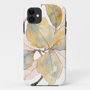 Case-Mate iPhone Case Feuilles botaniques aquarelles bleu or mat