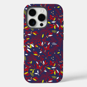 Coques iPhone 16 Pro Feuilles Botaniques Rouge Or Automne