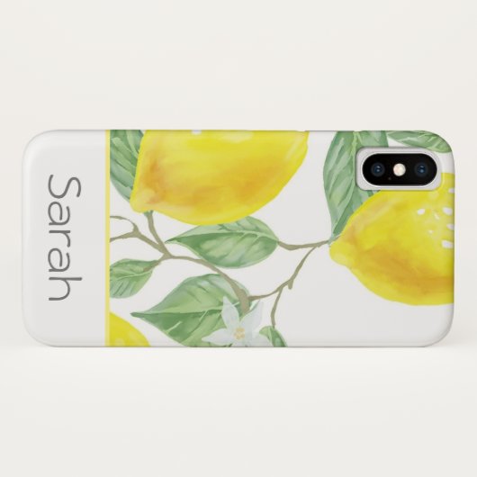 Coques Case-Mate iPhone Feuilles d'aquarelle modernes Lemon Monogramme (Dos (Horizontal))