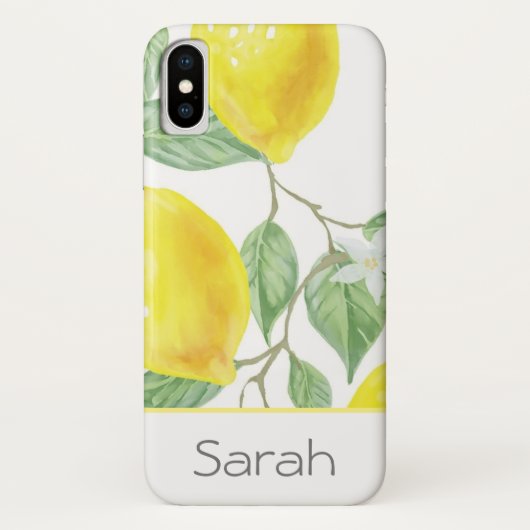 Coques Case-Mate iPhone Feuilles d'aquarelle modernes Lemon Monogramme (Dos)
