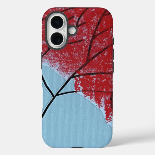Coques Case-Mate iPhone Feuilles d'arbre rouges abstraites sur fond bleu (Verso)