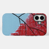 Coques Case-Mate iPhone Feuilles d'arbre rouges abstraites sur fond bleu (Verso (horizontal))