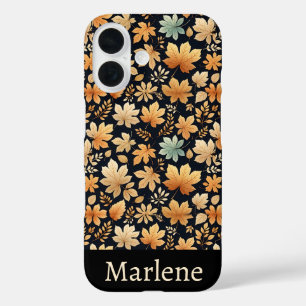 Coques iPhone 16 Feuilles d'automne bleu Tan ivoire