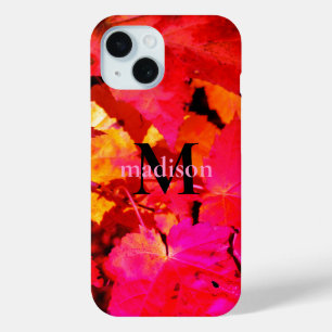 Coque Pour iPhone 15 Feuilles d'automne rose abstrait rose rouge