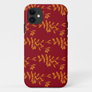 Case-Mate iPhone Case Feuilles de branches de silhouette orange sur roug