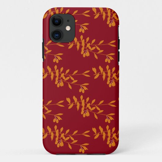 Coques Case-Mate iPhone Feuilles de branches de silhouette orange sur roug (Dos)