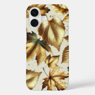 Coques iPhone 16 Feuilles de bronze doré Abricot beige glamour auto