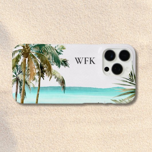 Coques Case-Mate iPhone Feuilles de palmier tropicales monogrammées Plage 