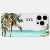 Coques Case-Mate iPhone Feuilles de palmier tropicales monogrammées Plage  (Verso (horizontal))