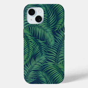 Coque Pour iPhone 15 Feuilles de palmier tropicales vertes de nuit