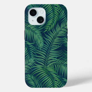 Coque Pour iPhone 15 Feuilles de palmier tropicales vertes de nuit