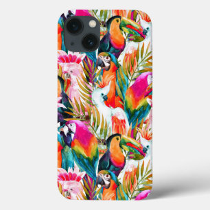 iPhone 13 Coque Feuilles de perroquets et palmiers