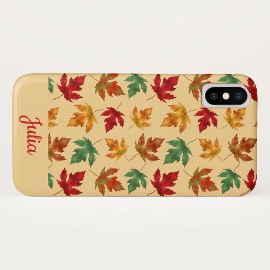 Coques Case-Mate iPhone Feuilles d'érable d'automne avec nom personnalisé (Dos (Horizontal))