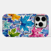 Coques Case-Mate iPhone Feuilles d'érable peint en bleu (Verso (horizontal))