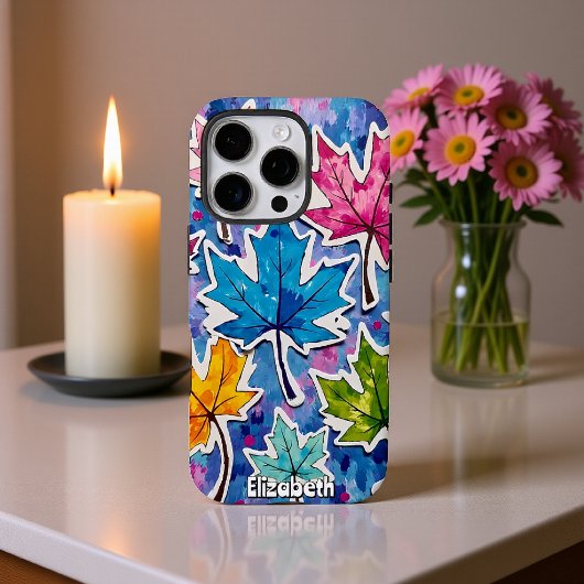 Coques Case-Mate iPhone Feuilles d'érable peint en bleu