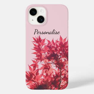 Coque Pour iPhone 14 Feuilles d'érable rouge sur rose