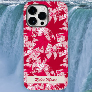 Coque Pour Pour iPhone 14 Pro Max Feuilles d'érable sur un Arrière - plan rose
