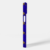 Coques Case-Mate iPhone Feuilles dorés sur Velours Bleu Monogramme (Verso / Droite)