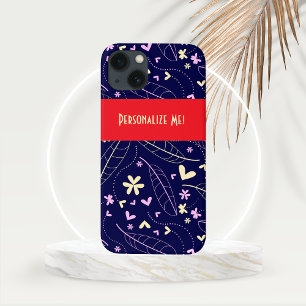 Case-Mate iPhone Case Feuilles et fleurs de coeur sur bleu Personnalisé