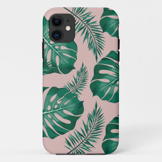 Coques Case-Mate iPhone Feuilles Pink & Green Palm sans couture Motif (Dos)