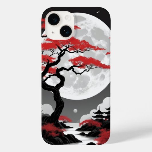 Coques Case-Mate iPhone feuilles rouges et pleine lune (Verso)