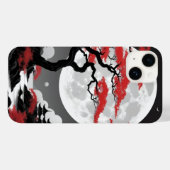 Coques Case-Mate iPhone feuilles rouges et pleine lune (Verso (horizontal))
