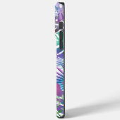Coques Case-Mate iPhone Feuilles tropicales iridescentes, nom violet, blan (Verso / Gauche)