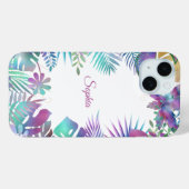 Coques Case-Mate iPhone Feuilles tropicales, nom en script sur fond blanc (Verso (horizontal))
