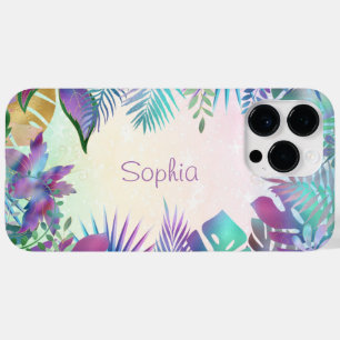 Coque Pour Pour iPhone 14 Pro Max Feuilles tropicales, ombre turquoise et verte, nom
