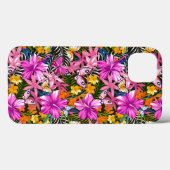 Coques Case-Mate iPhone Feuilles tropicaux et fleurs (Verso (horizontal))