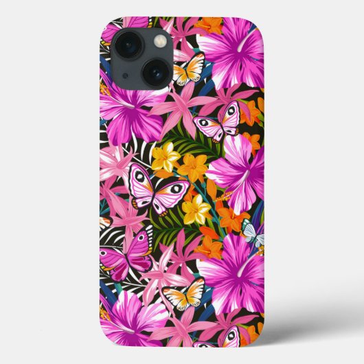 Coques Case-Mate iPhone Feuilles tropicaux et fleurs (Verso)